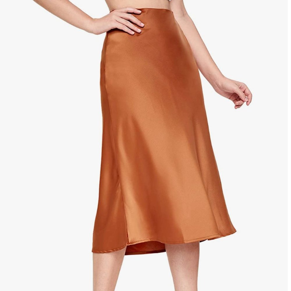 Satin Midi Skirt - Rusty Orange - XS